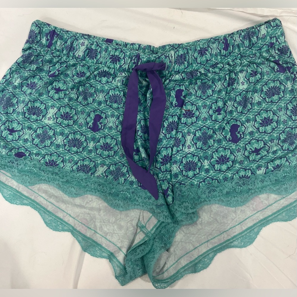 Her Universe/Disney’s Jasmine teal and purple lace lined sleep shorts size XL